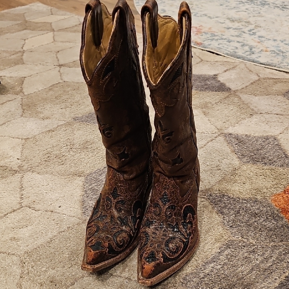 CORRAL Vintage Chocolate Vintage Lizard Inlay Western Boots C2692